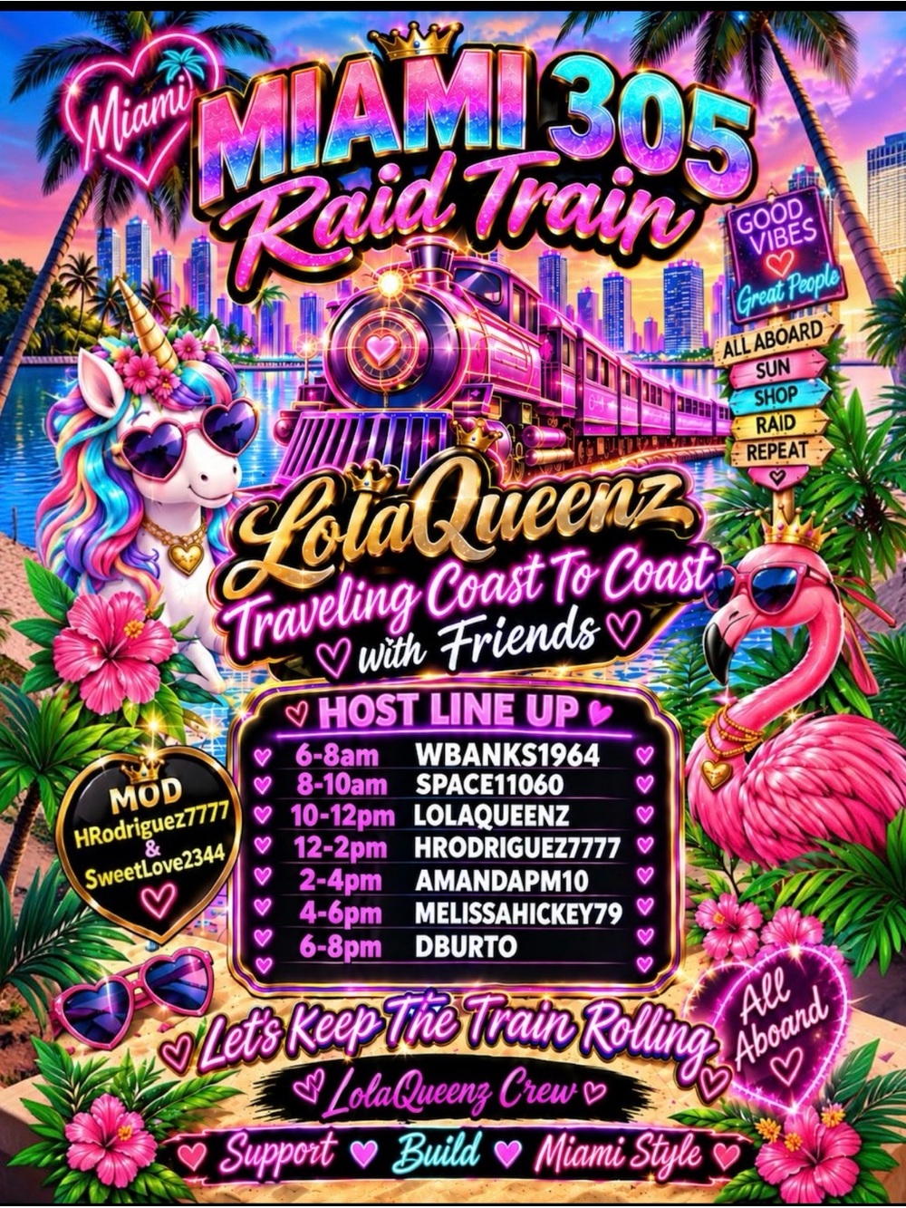 Miami 305 Raid Train Party Poster - Vibrant Pink